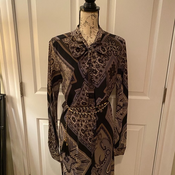 HALE BOB Silk Long Sleeve Crepe de Chine Belted Shirt Dress L $355 Large - Picture 3 of 14